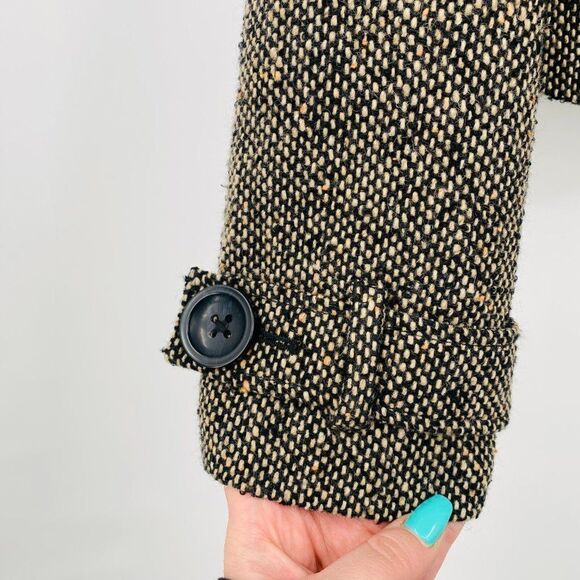 Cabi Size 8 Brown Wool Tweed Cropped One Button Moto Jacket Long Sleeve Lined - Picture 6 of 8
